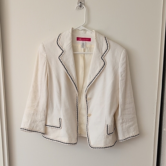 Anne Klein Womens 6 Blazer Jacket Cream Linen Office Contemporary Summer Classic - Picture 1 of 7